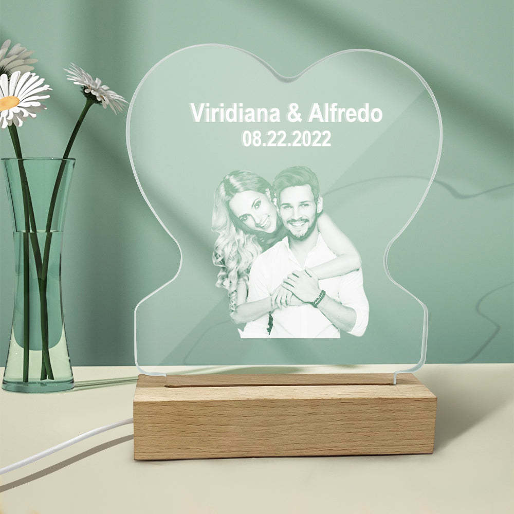 Personalized Led Night Lamp Custom Photo Heart Glass Night Lamp Gift for Lovers - soufeelus