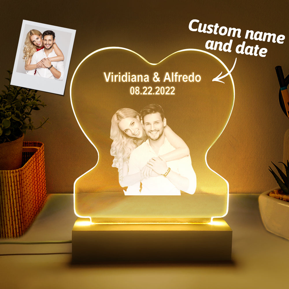 Personalized Led Night Lamp Custom Photo Heart Glass Night Lamp Gift for Lovers - soufeelus