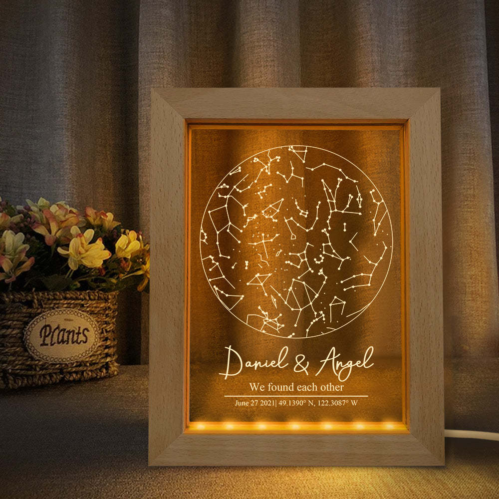 Custom Star Map Night Light Personalized Constellation Map Wooden Frame Light Gift - soufeelus