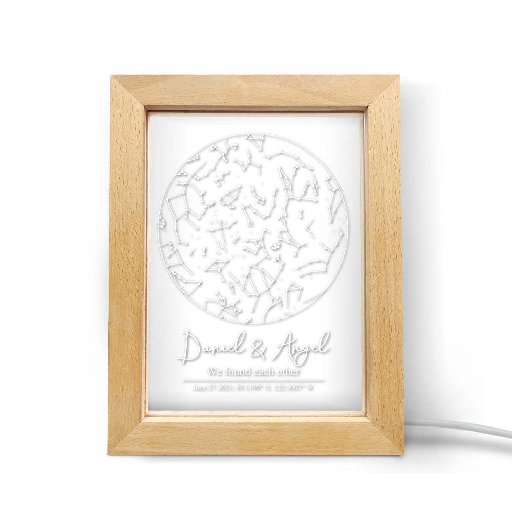Custom Star Map Night Light Personalized Constellation Map Wooden Frame Light Gift - soufeelus