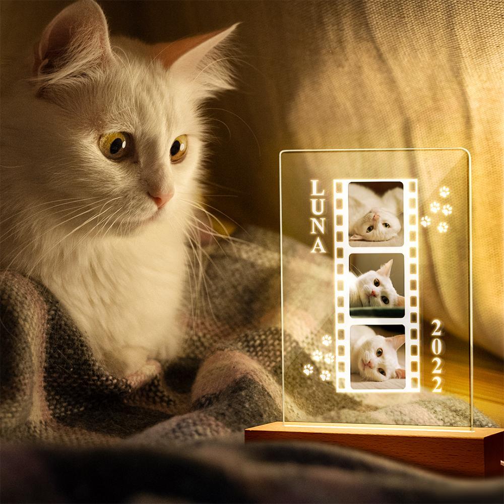 Custom Cat Photo Lamp as Cat Lover Gift Personalized Gift Photo Pet Portrait Bedside Lamp - soufeelus