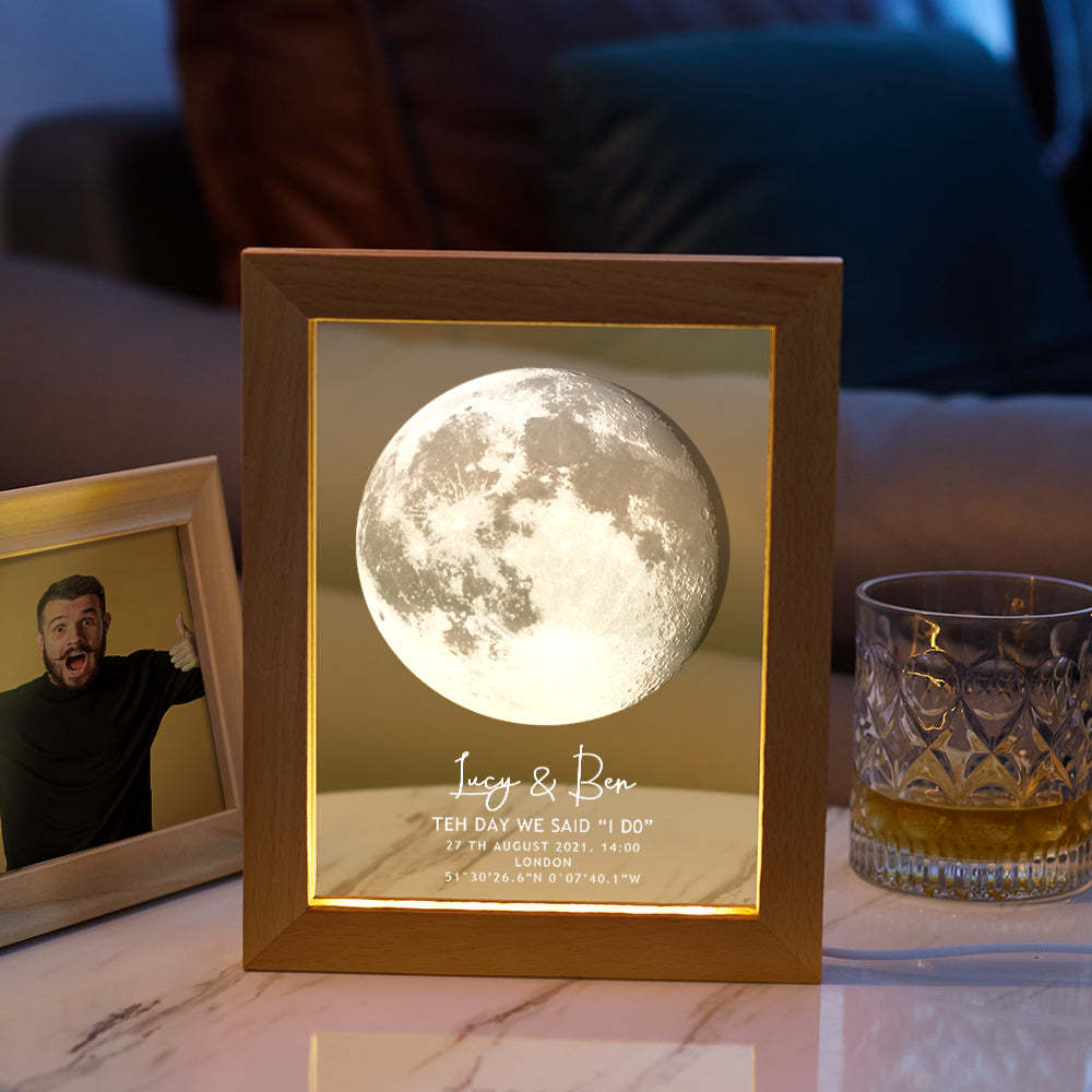 Custom Moon Phase Night Light Personalized Moon Phase Wooden Frame Light Gift - soufeelus