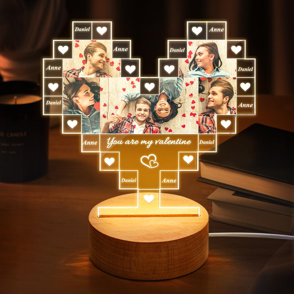 Personalized Heart Shaped Photo Acrylic 3D Lamp Best Gift for Her - soufeelus