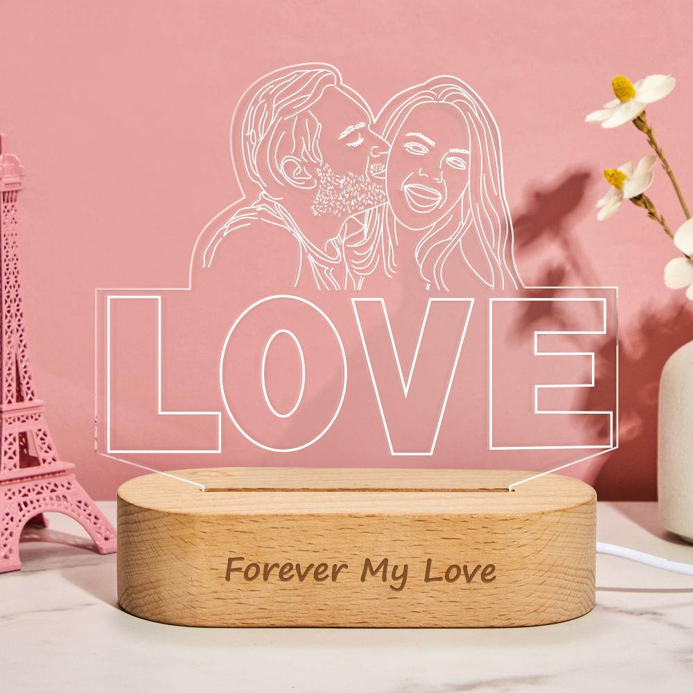 Custom Hand-drawing 3D Photo Night Light for Bedroom Personalized Lamp Led Gift for Lovers - soufeelus
