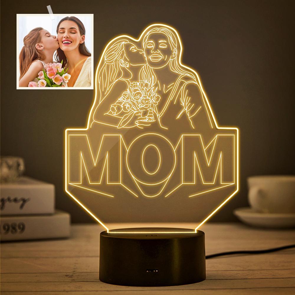 Custom 3D Photo Lamp Line Art Photo Lamp Engraving Night Light Unique Gift for Mom - soufeelus