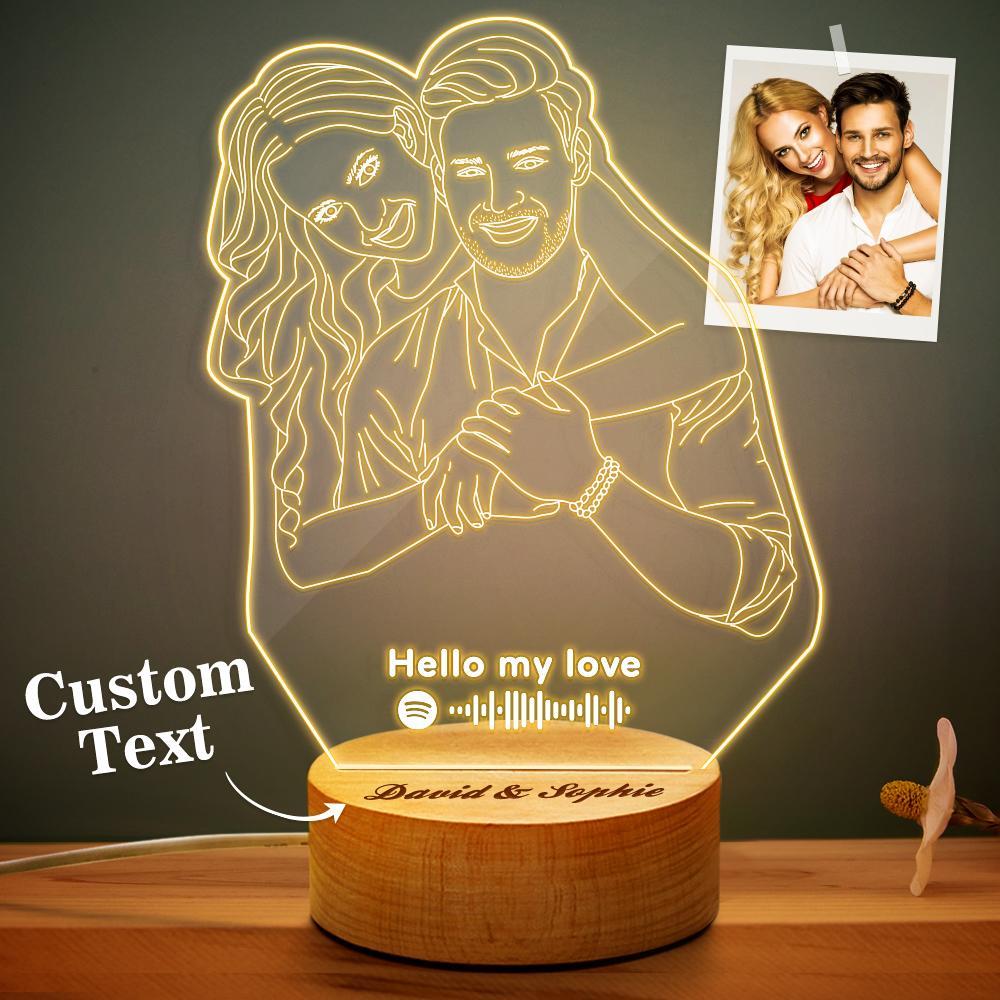 Custom 3D Photo Lamp Line Art Photo Lamp Engraving Night Light Unique Gift for Her - soufeelus