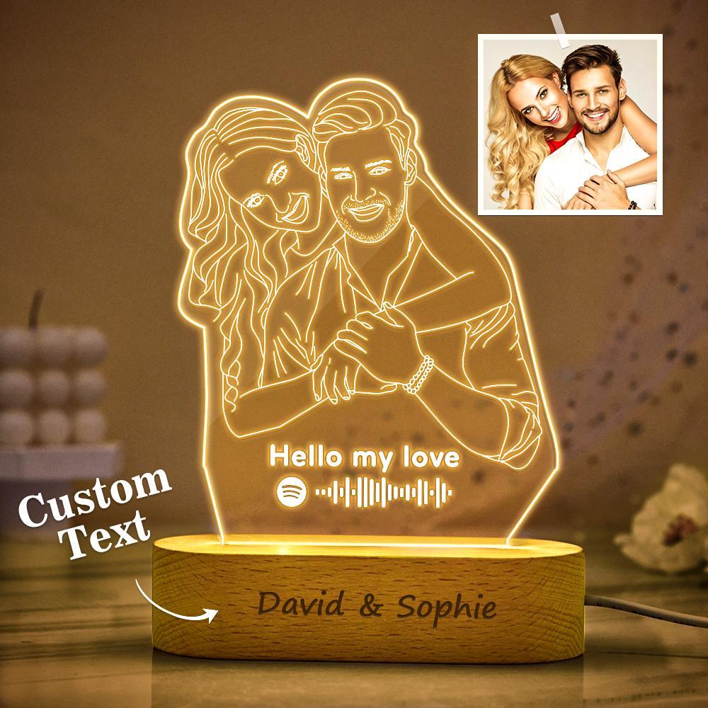 Custom 3D Photo Lamp Line Art Photo Lamp Engraving Night Light Unique Gift for Her - soufeelus