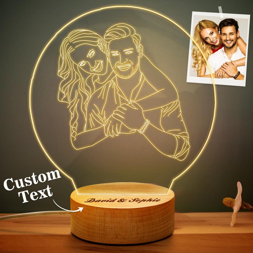 Custom 3D Photo Lamp Line Art Photo Lamp Engraving Night Light Unique Gift for Her - soufeelus