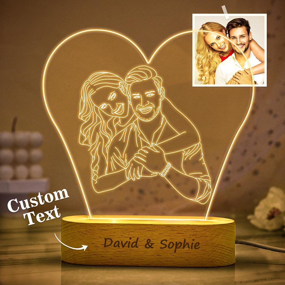 Custom 3D Photo Lamp Line Art Photo Lamp Engraving Night Light Unique Gift for Her - soufeelus