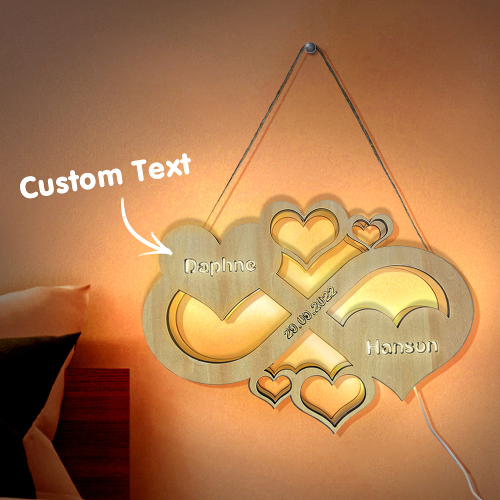 Custom Infinity Heart Lamp Personalized Engraved Name Wooden Night Light for Lover - soufeelus