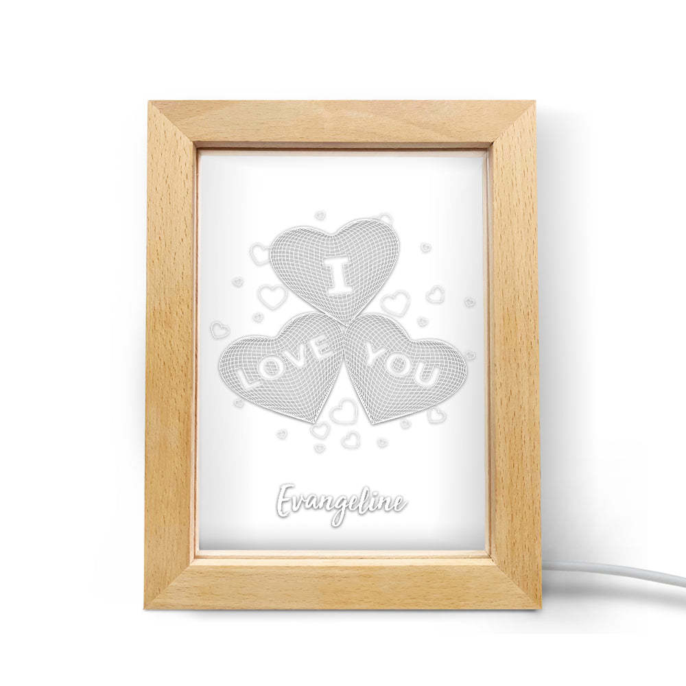 Custom Wooden Frame Light Personalized 3D Three Hearts Night Light Gift for Lovers - soufeelus