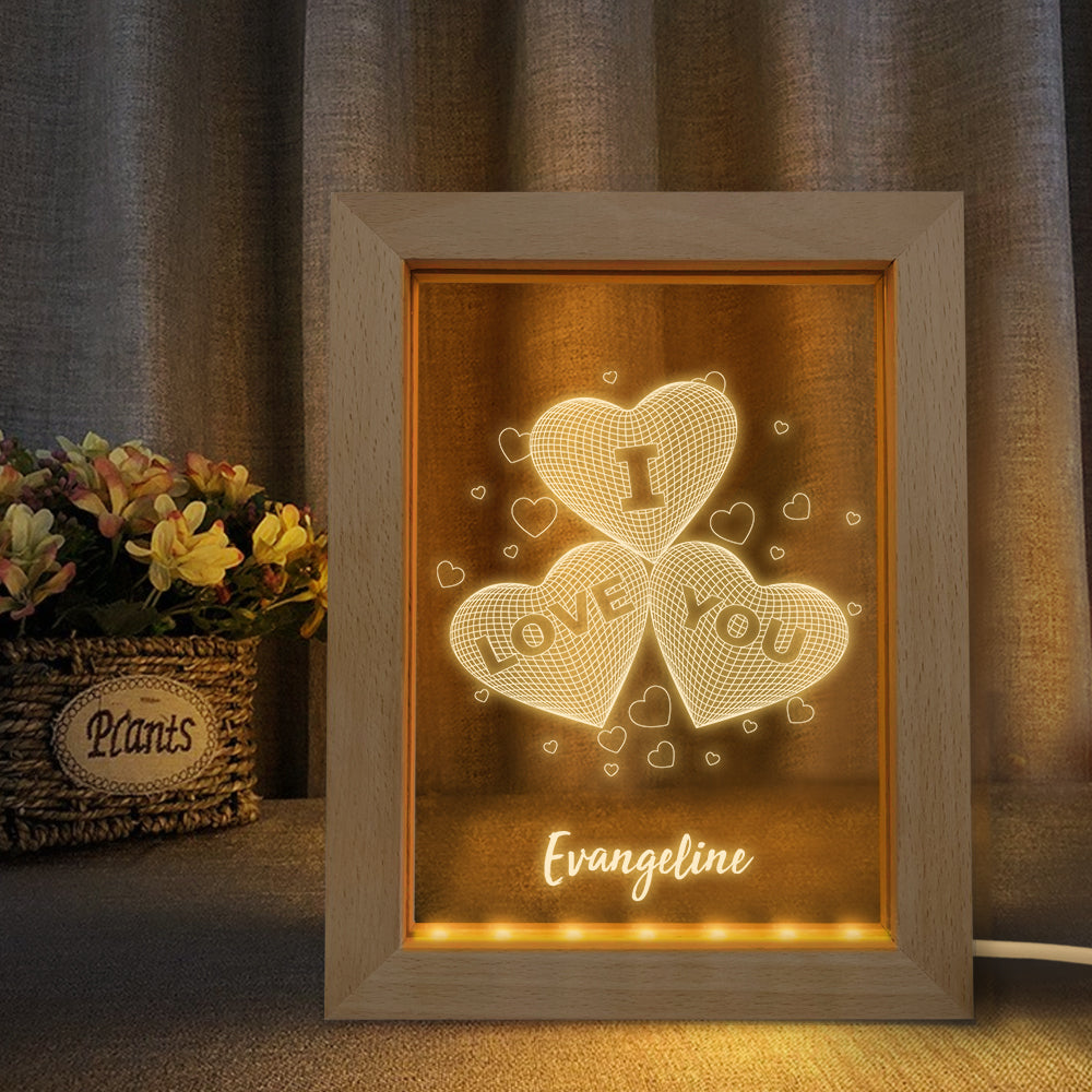 Custom Wooden Frame Light Personalized 3D Three Hearts Night Light Gift for Lovers - soufeelus