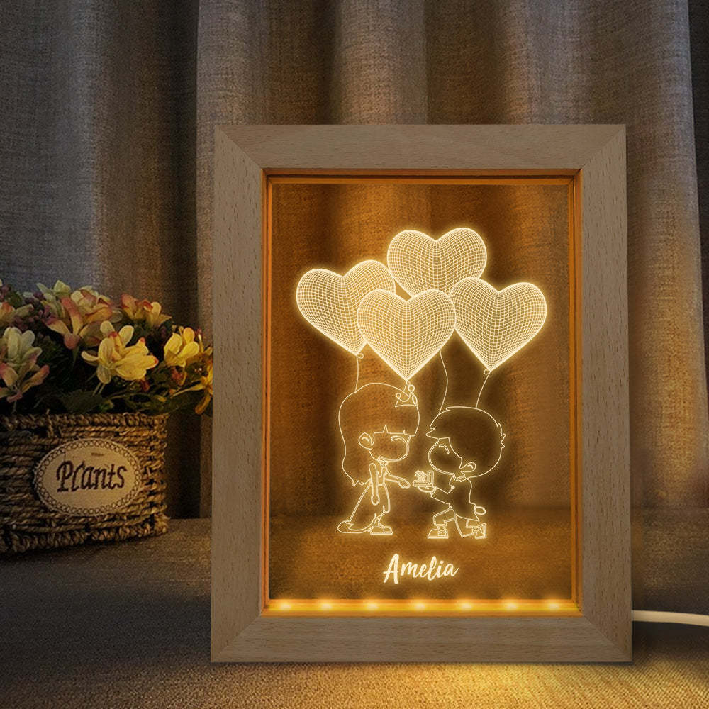Custom 3D Night Light Personalized Heart Wooden Frame Light Gift - soufeelus