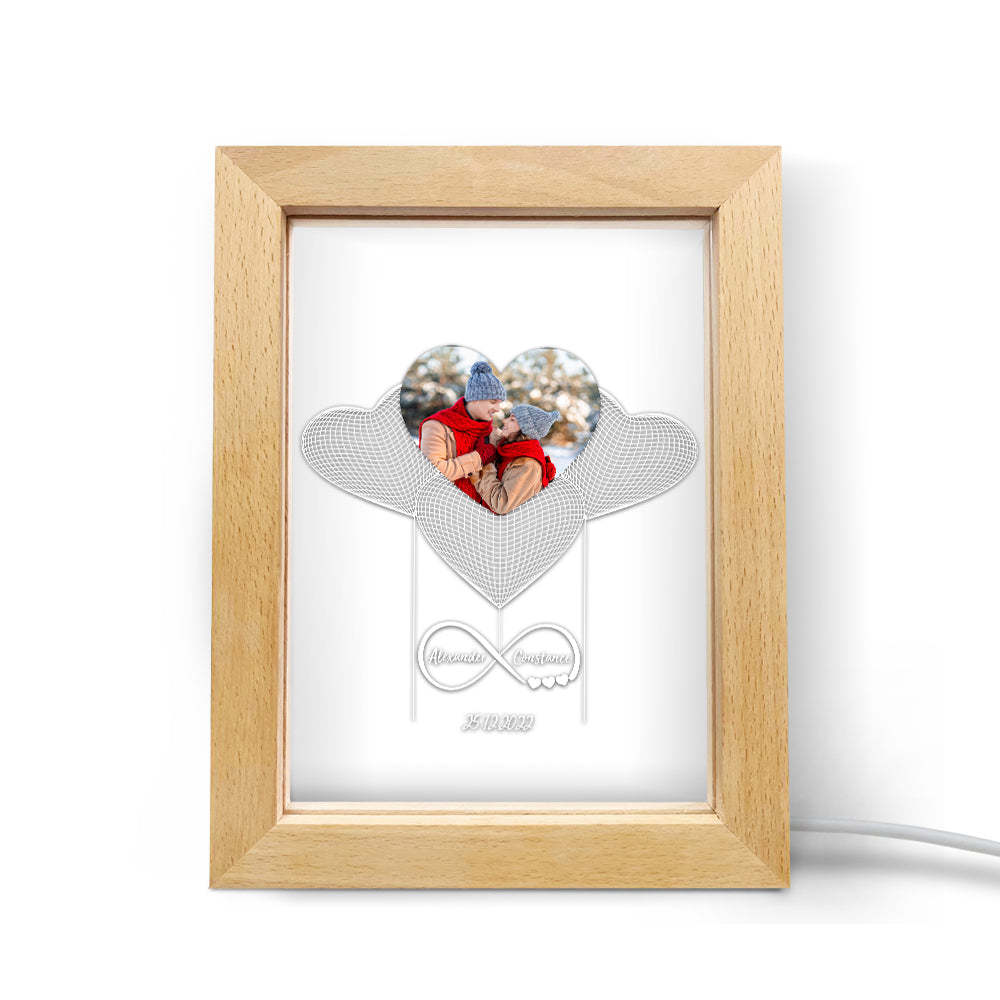 Custom Photo Night Light Personalized 3D Infinity Wooden Frame Lamp Gift - soufeelus