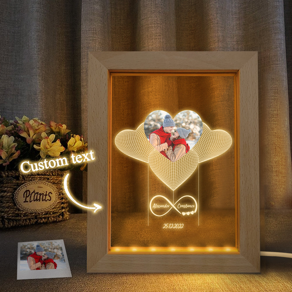 Custom Photo Night Light Personalized 3D Infinity Wooden Frame Lamp Gift - soufeelus