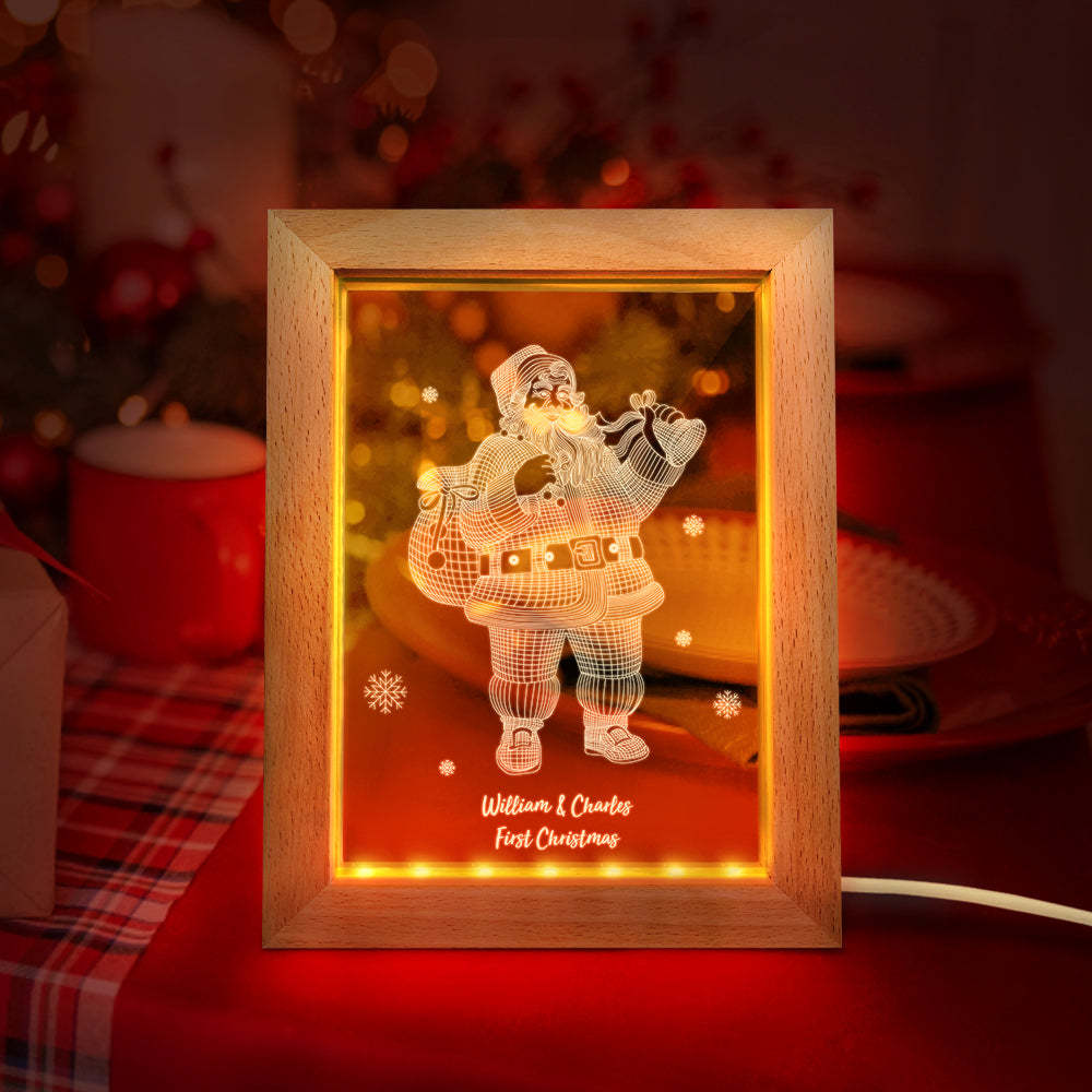 Custom Christmas Night Light Personalized 3D Santa Claus Wooden Frame Lamp Gift - soufeelus