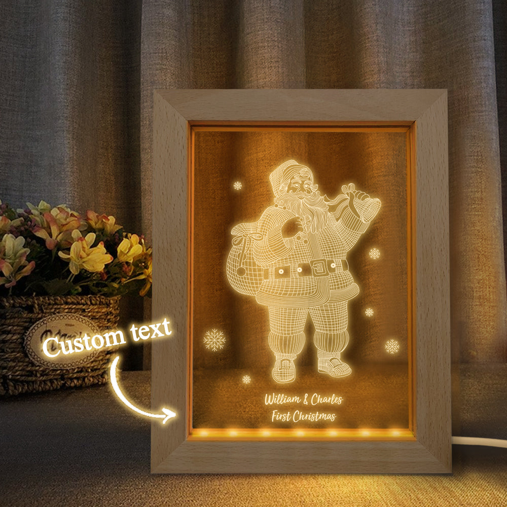 Custom Christmas Night Light Personalized 3D Santa Claus Wooden Frame Lamp Gift - soufeelus