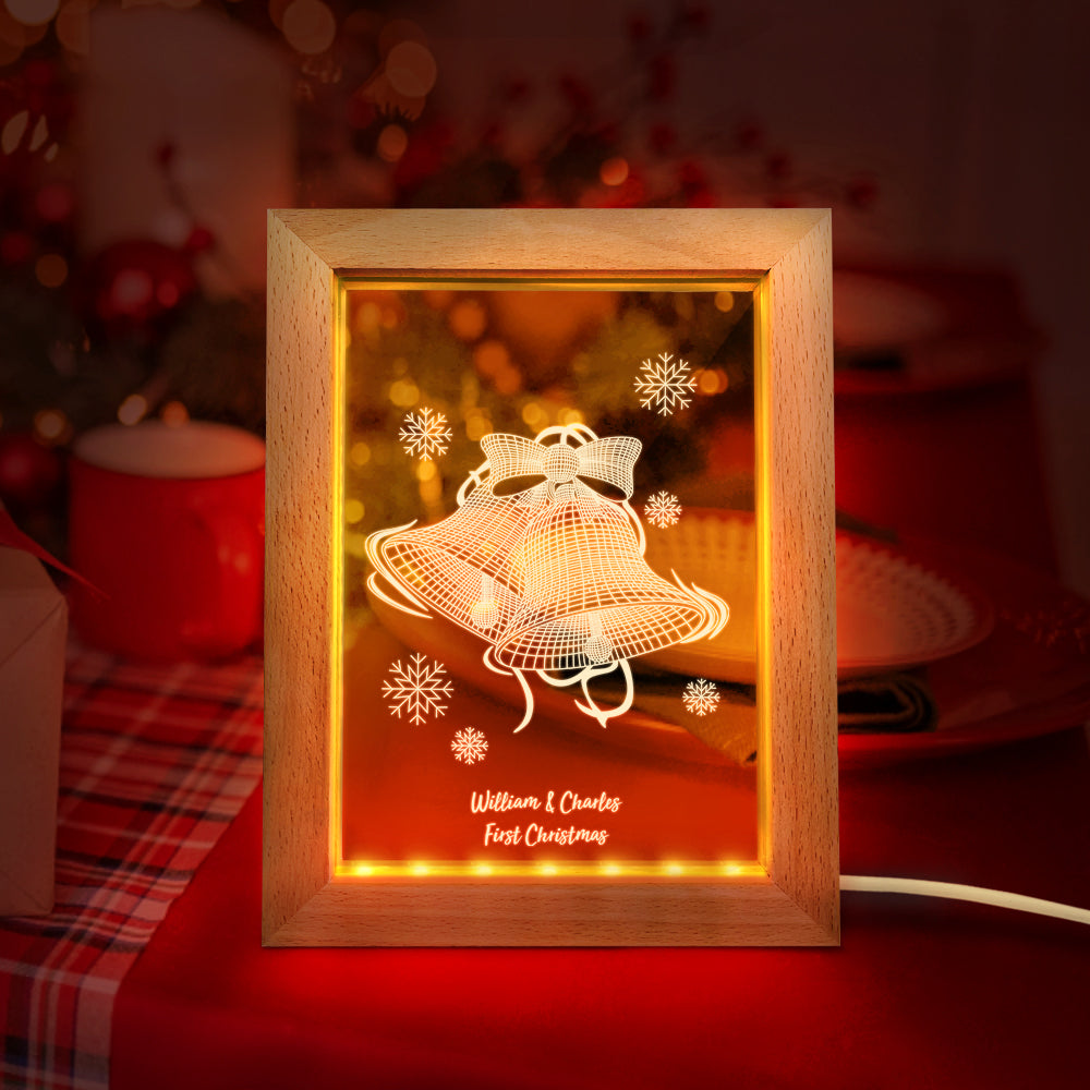 Custom Christmas Night Light Personalized 3D Christmas Bell Wooden Frame Lamp Gift - soufeelus