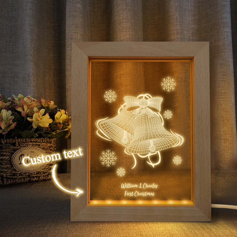 Custom Christmas Night Light Personalized 3D Christmas Bell Wooden Frame Lamp Gift - soufeelus
