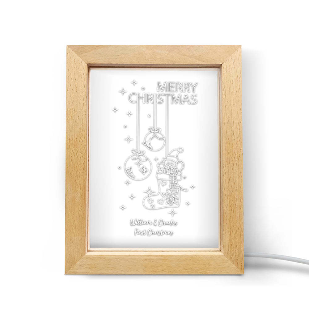 Custom Christmas Night Light Personalized 3D Christmas Socks Wooden Frame Lamp Gift - soufeelus