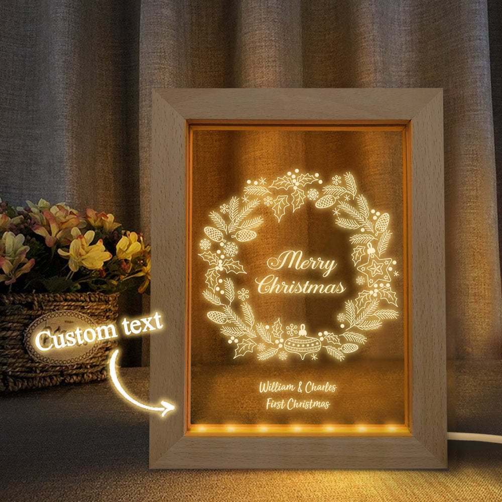 Custom Christmas Night Light Personalized 3D Christmas Wreath Wooden Frame Lamp Gift - soufeelus