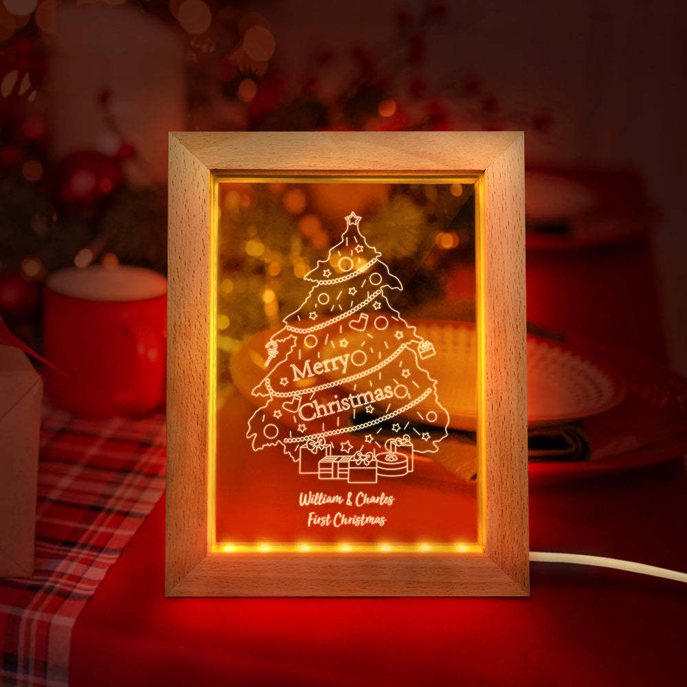 Custom Christmas Night Light Personalized 3D Cute Christmas Tree Wooden Frame Lamp Gift - soufeelus