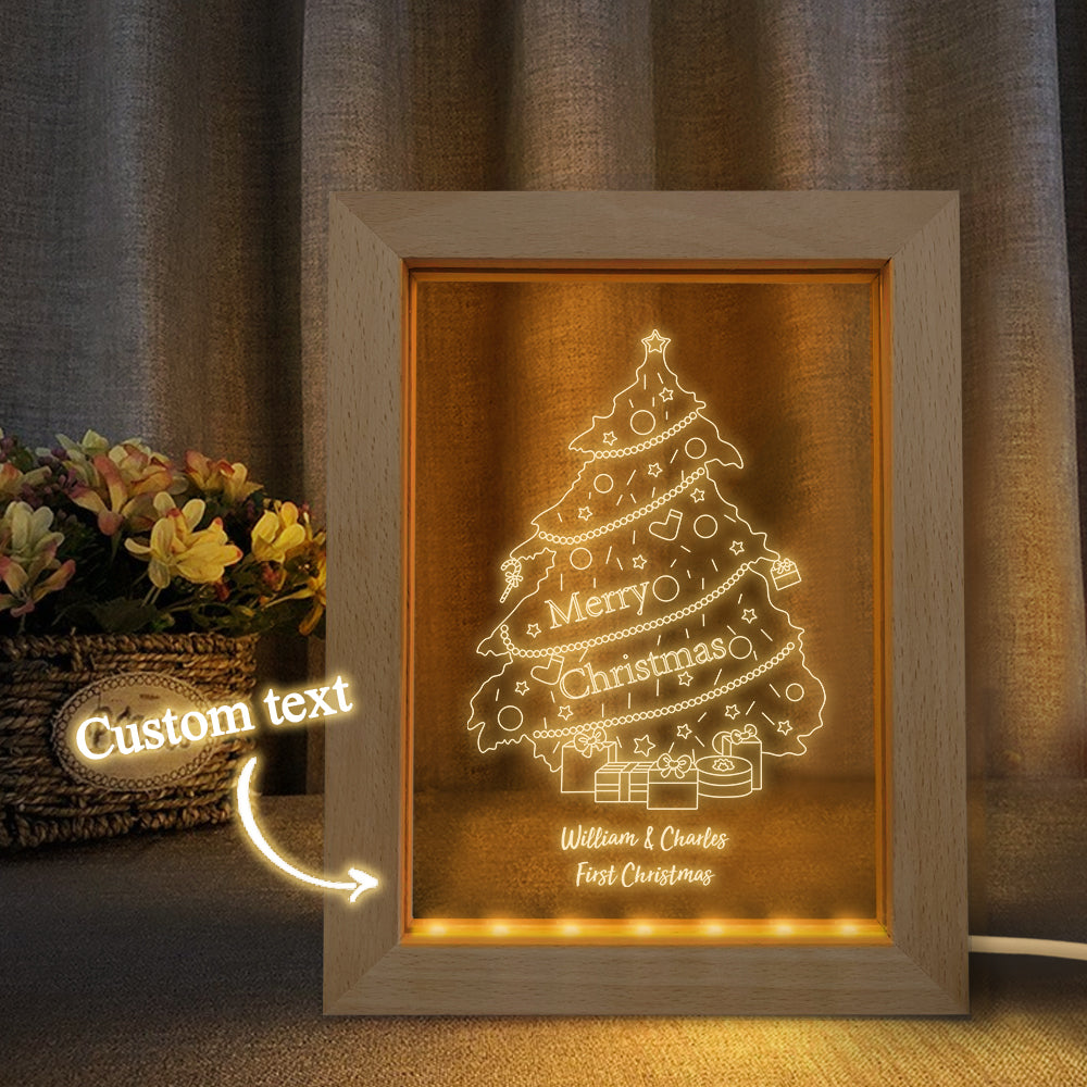 Custom Christmas Night Light Personalized 3D Cute Christmas Tree Wooden Frame Lamp Gift - soufeelus