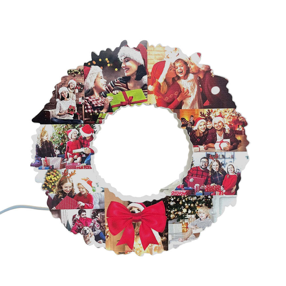 Personalized Photo Collage Wall Light Christmas Wreath Night Light Best Christmas Gift - soufeelus