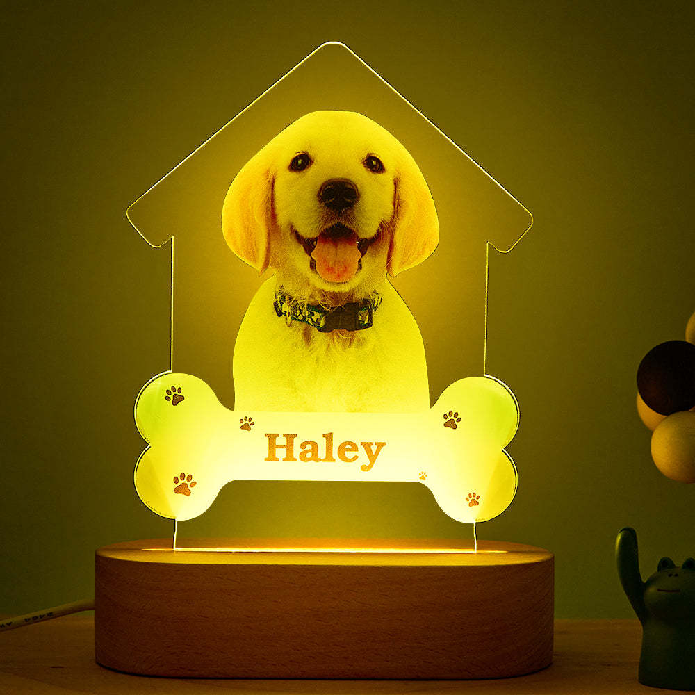 Custom Photo Engraved Puppy Night Light Personalized House Acrylic Lamp Gift for Pet Lover - soufeelus
