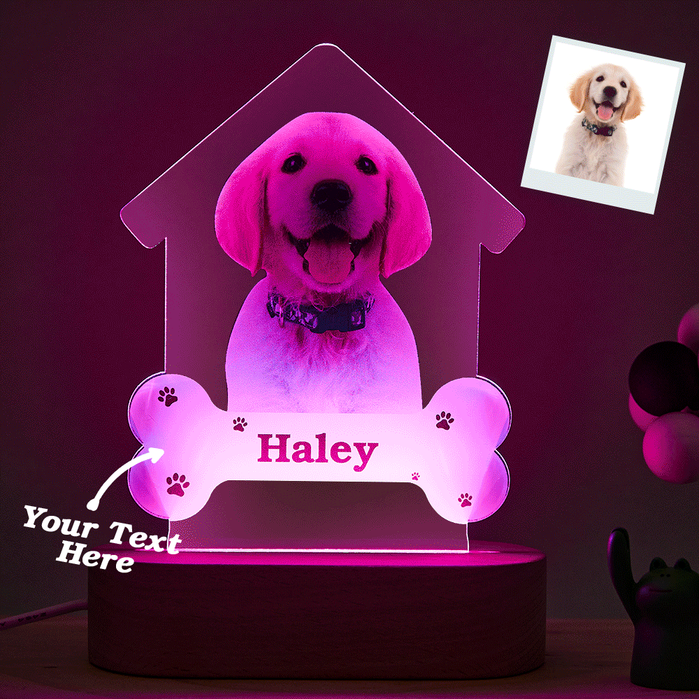 Custom Photo Engraved Puppy Night Light Personalized House Acrylic Lamp Gift for Pet Lover - soufeelus