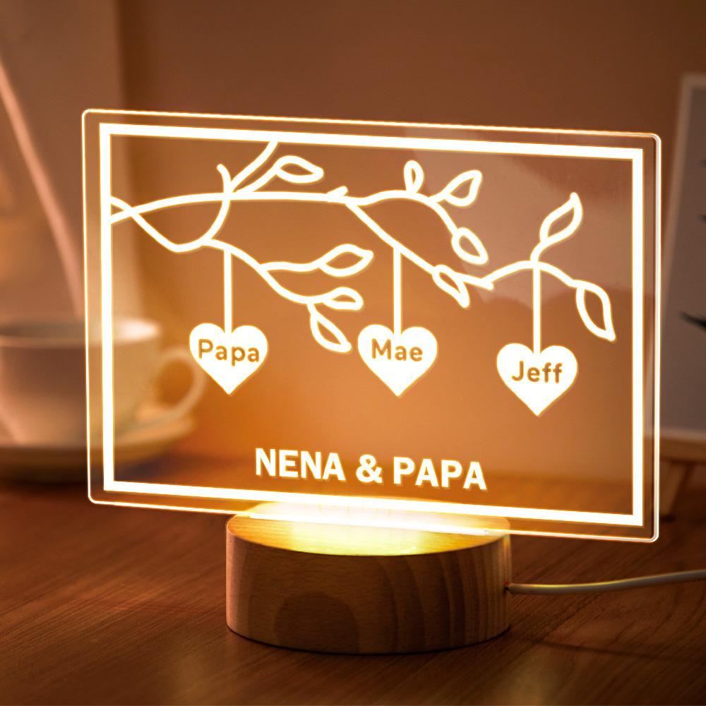 Custom Family Tree LED Night Light Engraved Name 3-8 Deocr Anniversary Gifts - soufeelus