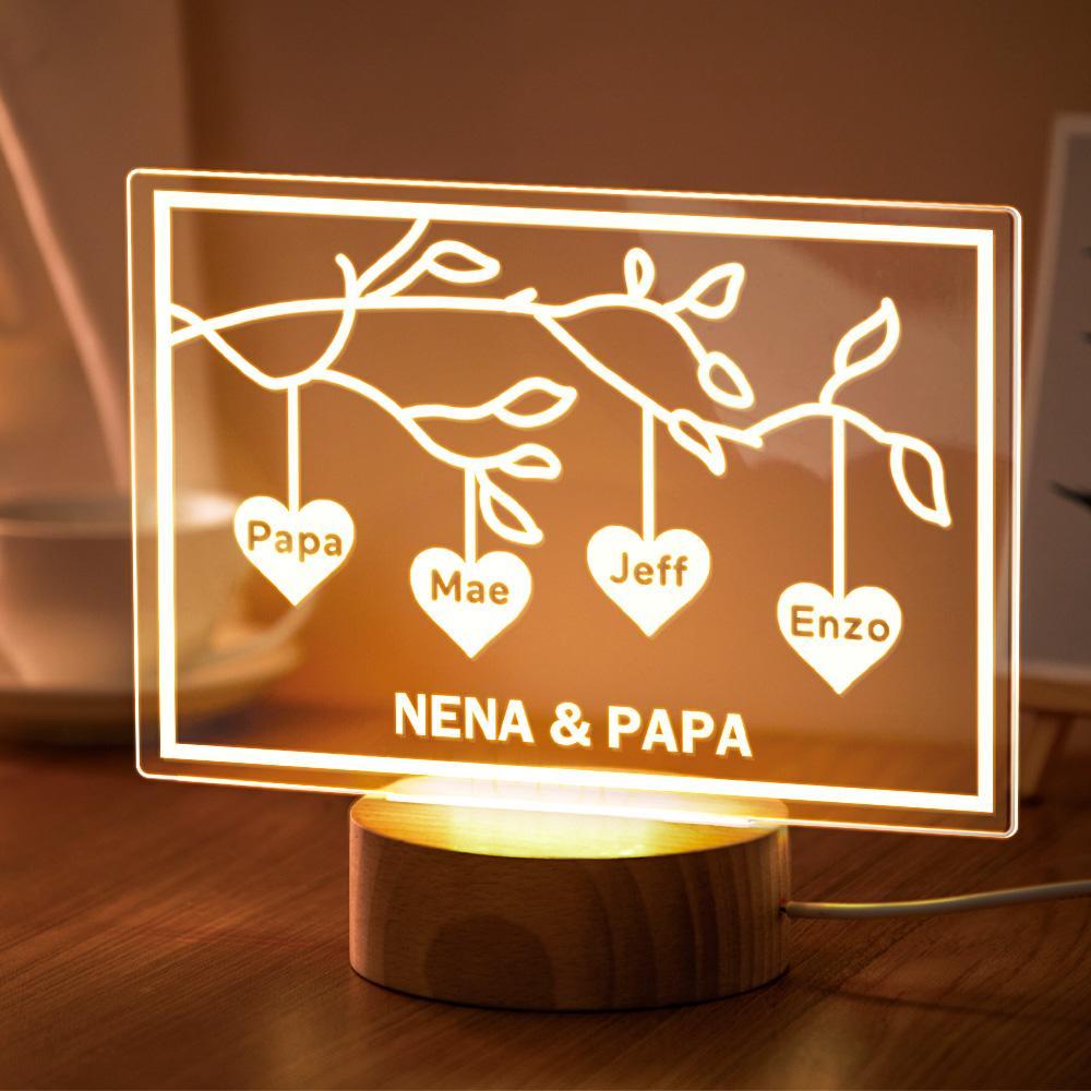 Custom Family Tree LED Night Light Engraved Name 3-8 Deocr Anniversary Gifts - soufeelus