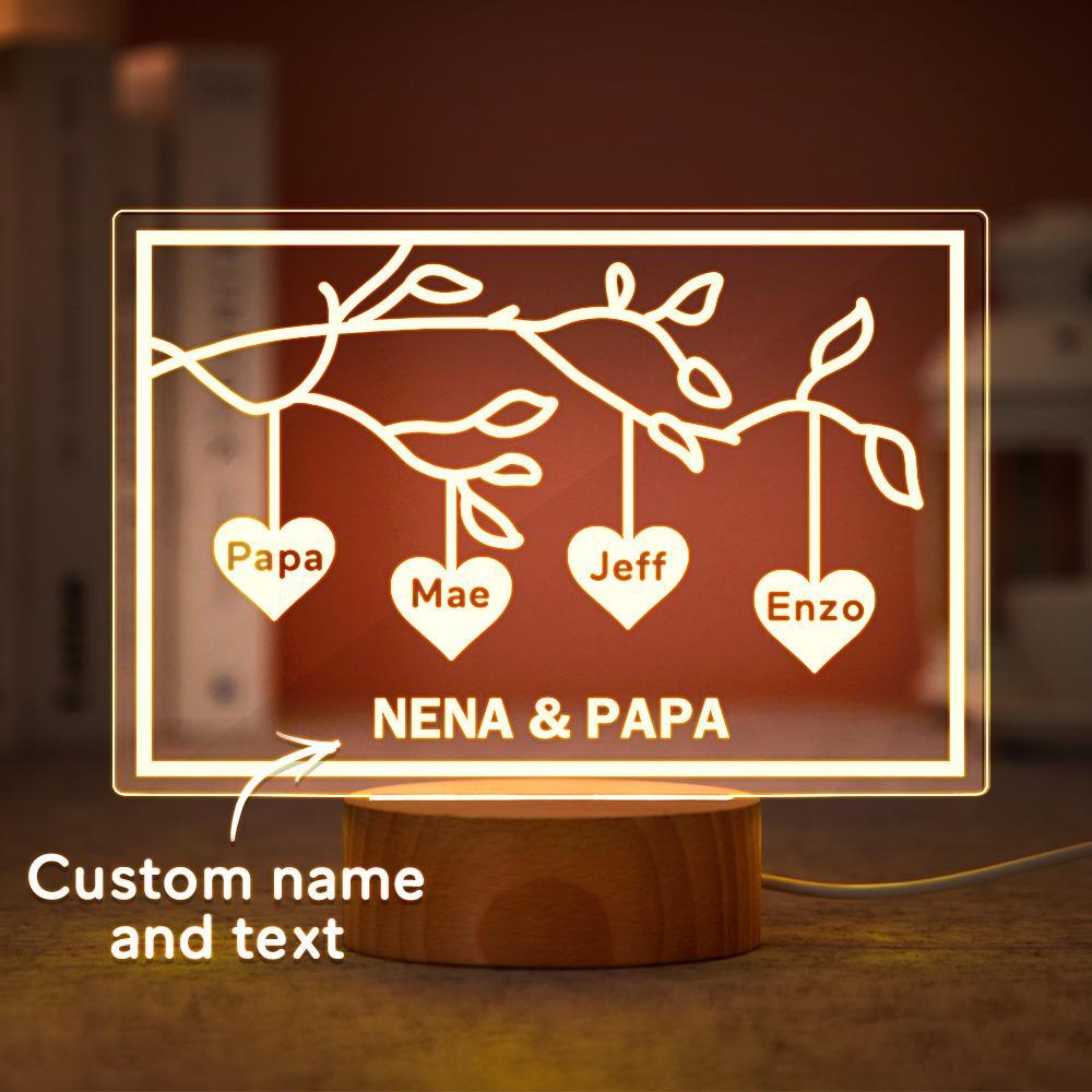 Custom Family Tree LED Night Light Engraved Name 3-8 Deocr Anniversary Gifts - soufeelus