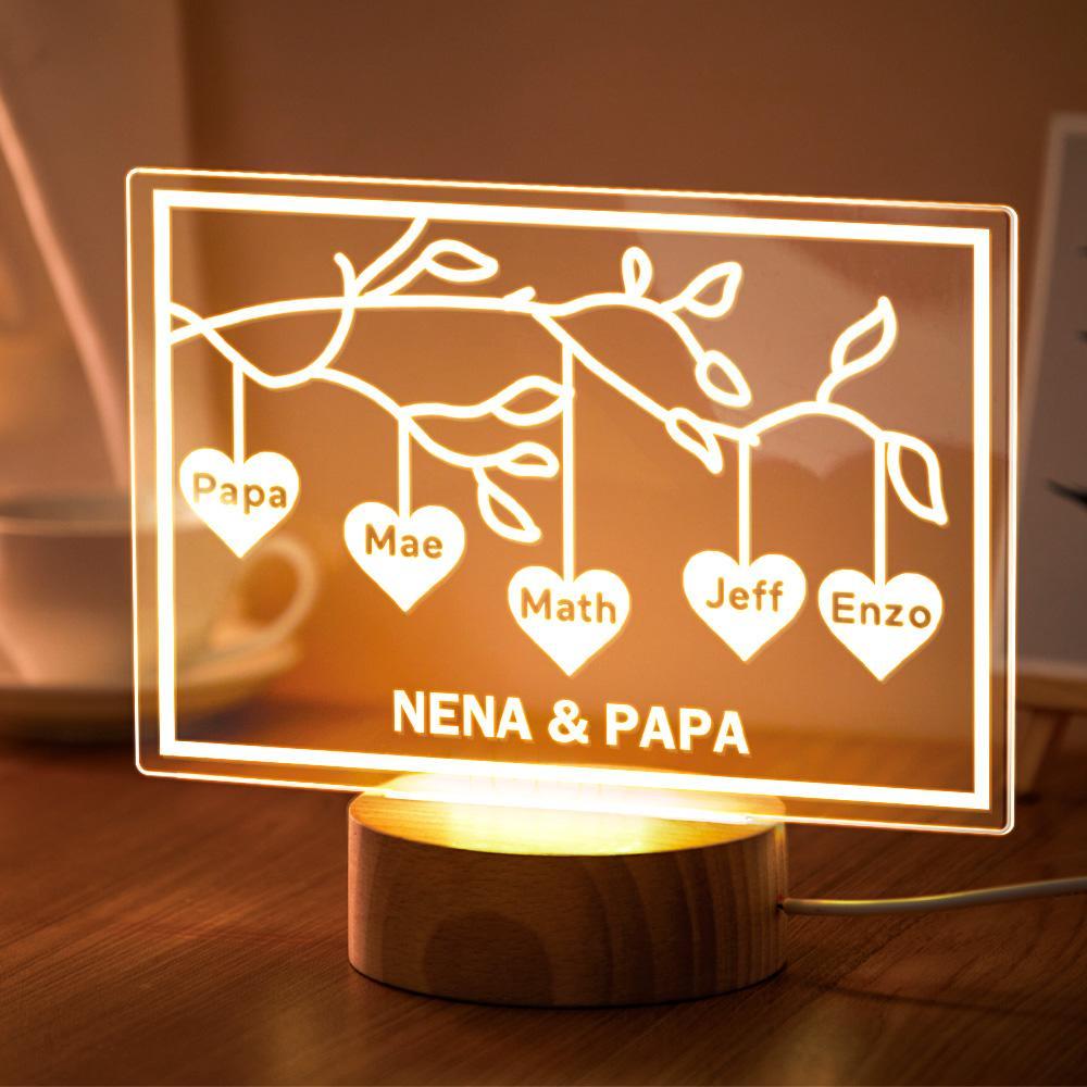 Custom Family Tree LED Night Light Engraved Name 3-8 Deocr Anniversary Gifts - soufeelus