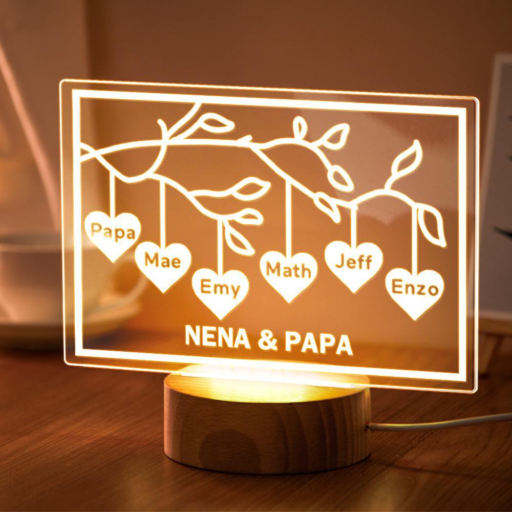 Custom Family Tree LED Night Light Engraved Name 3-8 Deocr Anniversary Gifts - soufeelus