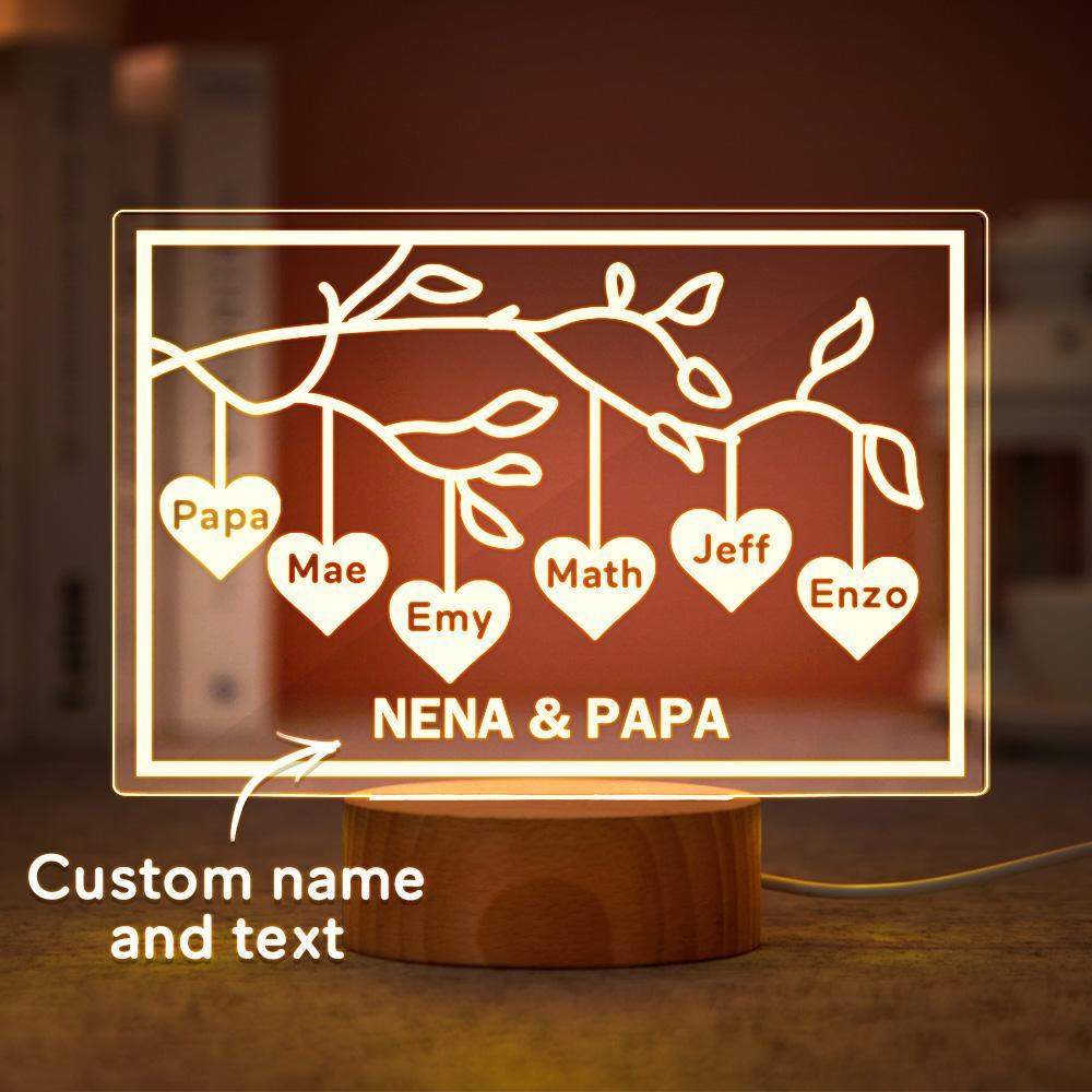 Custom Family Tree LED Night Light Engraved Name 3-8 Deocr Anniversary Gifts - soufeelus