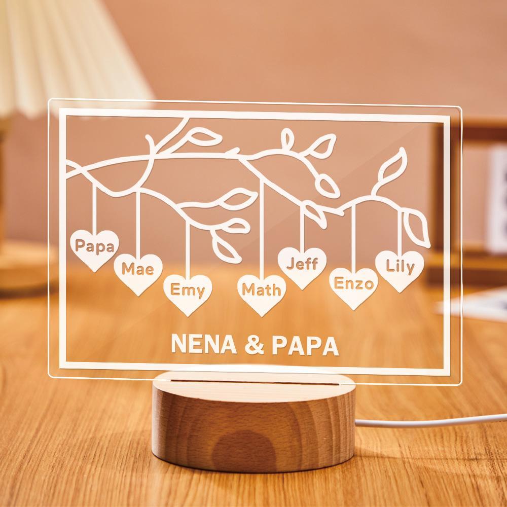 Custom Family Tree LED Night Light Engraved Name 3-8 Deocr Anniversary Gifts - soufeelus