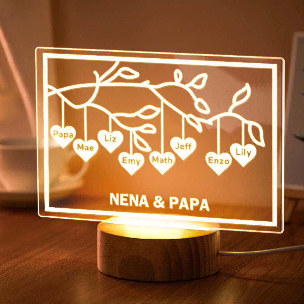 Custom Family Tree LED Night Light Engraved Name 3-8 Deocr Anniversary Gifts - soufeelus