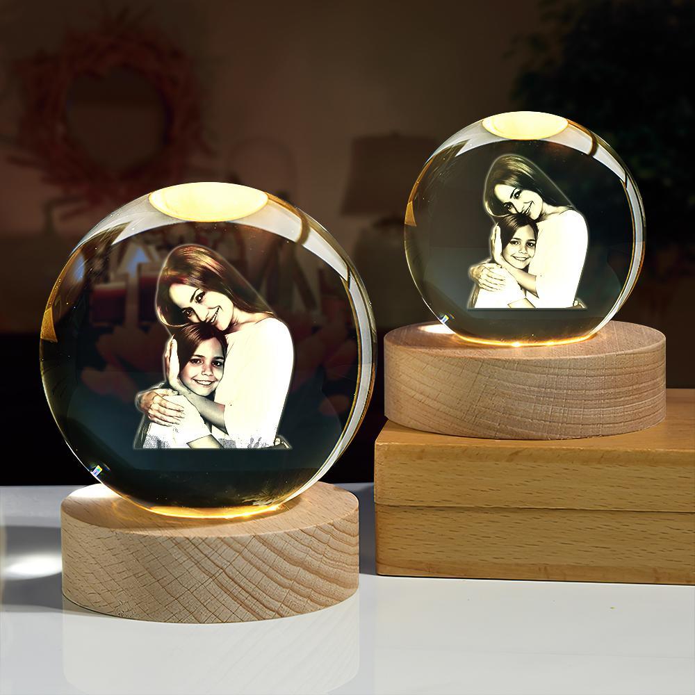 Custom 2D Photo Crystal Ball Night Light Personalized Photo Crystal Light for Mother's Day - soufeelus