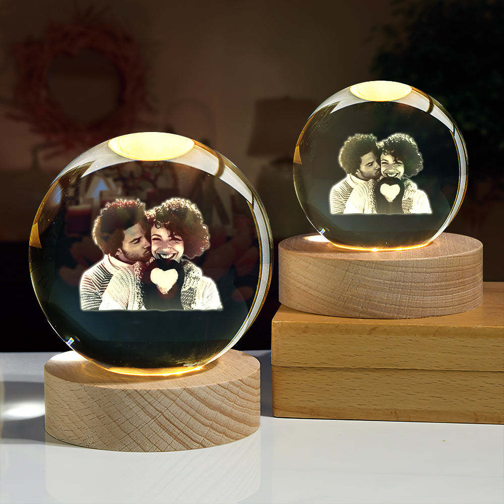 Custom 2D Photo Crystal Ball Night Light Personalized Photo Crystal Light Birthday Anniversary Wedding Gifts - soufeelus