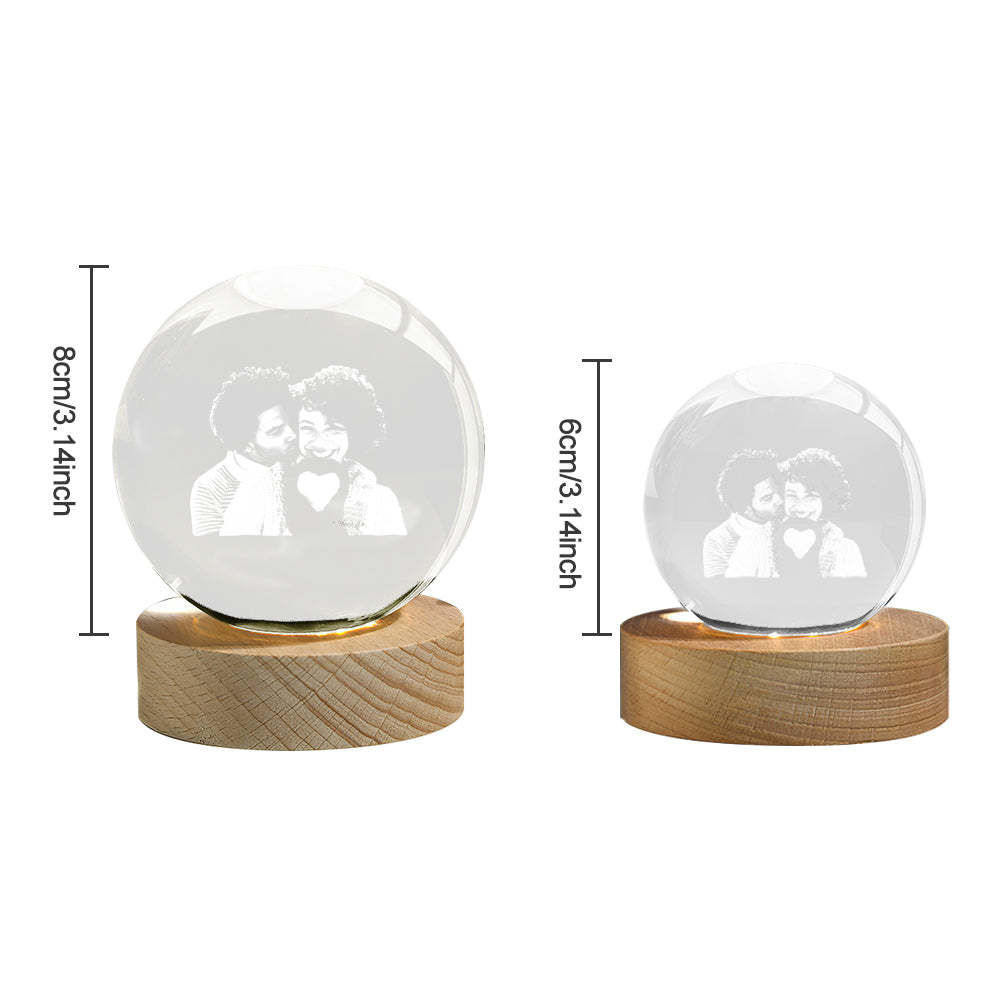 Custom 2D Photo Crystal Ball Night Light Personalized Photo Crystal Light Birthday Anniversary Wedding Gifts - soufeelus