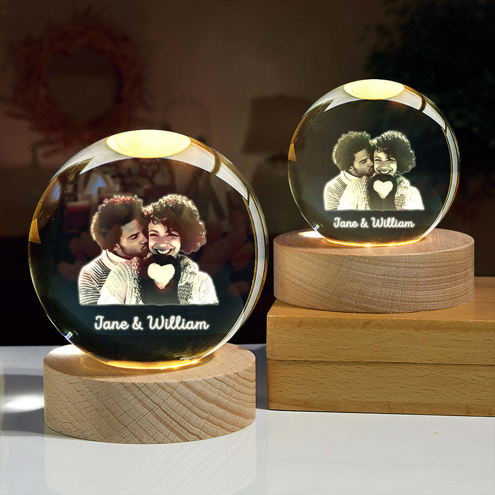 Custom 2D Photo Crystal Ball Night Light Personalized Photo Crystal Light Birthday Anniversary Wedding Gifts - soufeelus