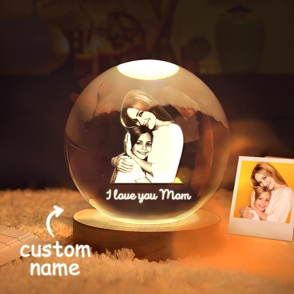 Custom 2D Photo Crystal Ball Night Light Personalized Photo Crystal Light for Mother's Day - soufeelus