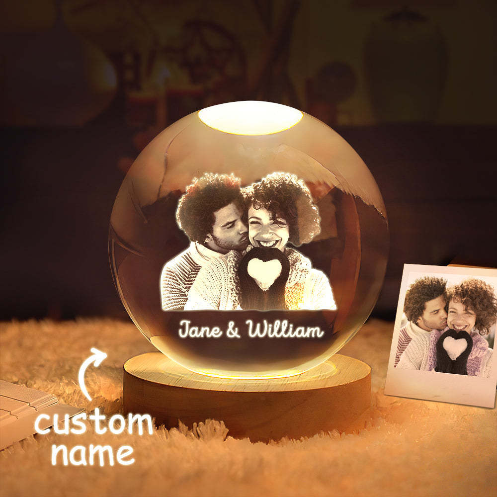 Custom 2D Photo Crystal Ball Night Light Personalized Photo Crystal Light Birthday Anniversary Wedding Gifts - soufeelus