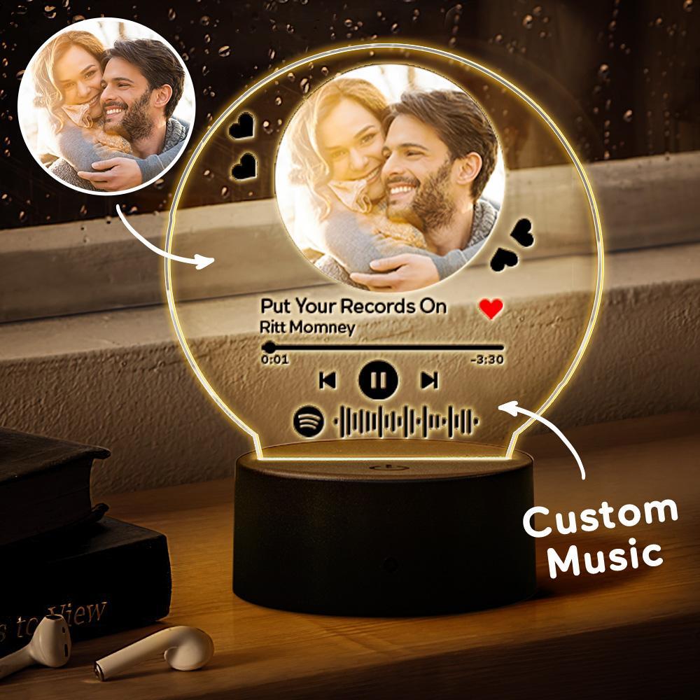 Custom Spotify Plaque Photos Frame Personalized Scannable Music Night Light Glass Art Gifts Home Decor - soufeelus