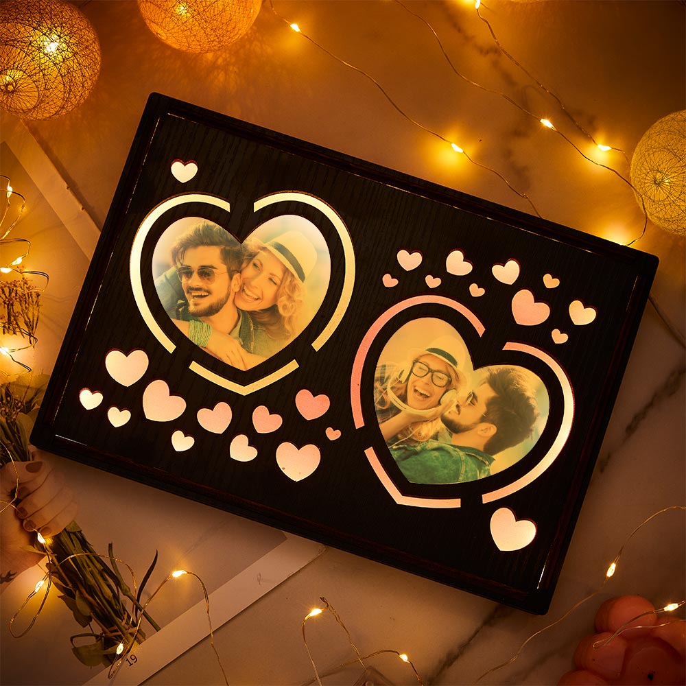 Custom Heart Photo Lamp Personalized Wooden Night Light Gift for Couple - soufeelus
