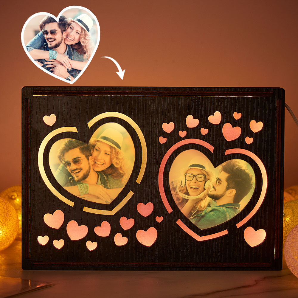 Custom Heart Photo Lamp Personalized Wooden Night Light Gift for Couple - soufeelus