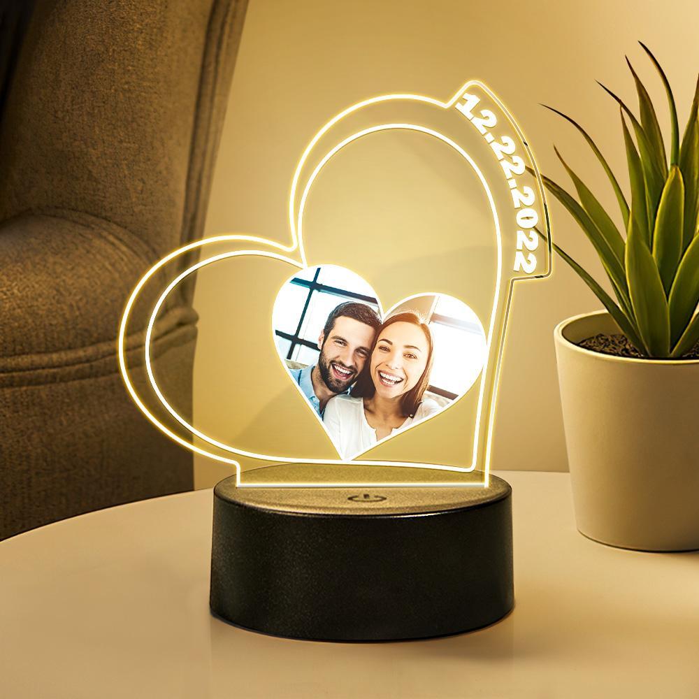 Custom Photo and Date Night Light Heart-shape Light Personalized Gifts for Couple - soufeelus