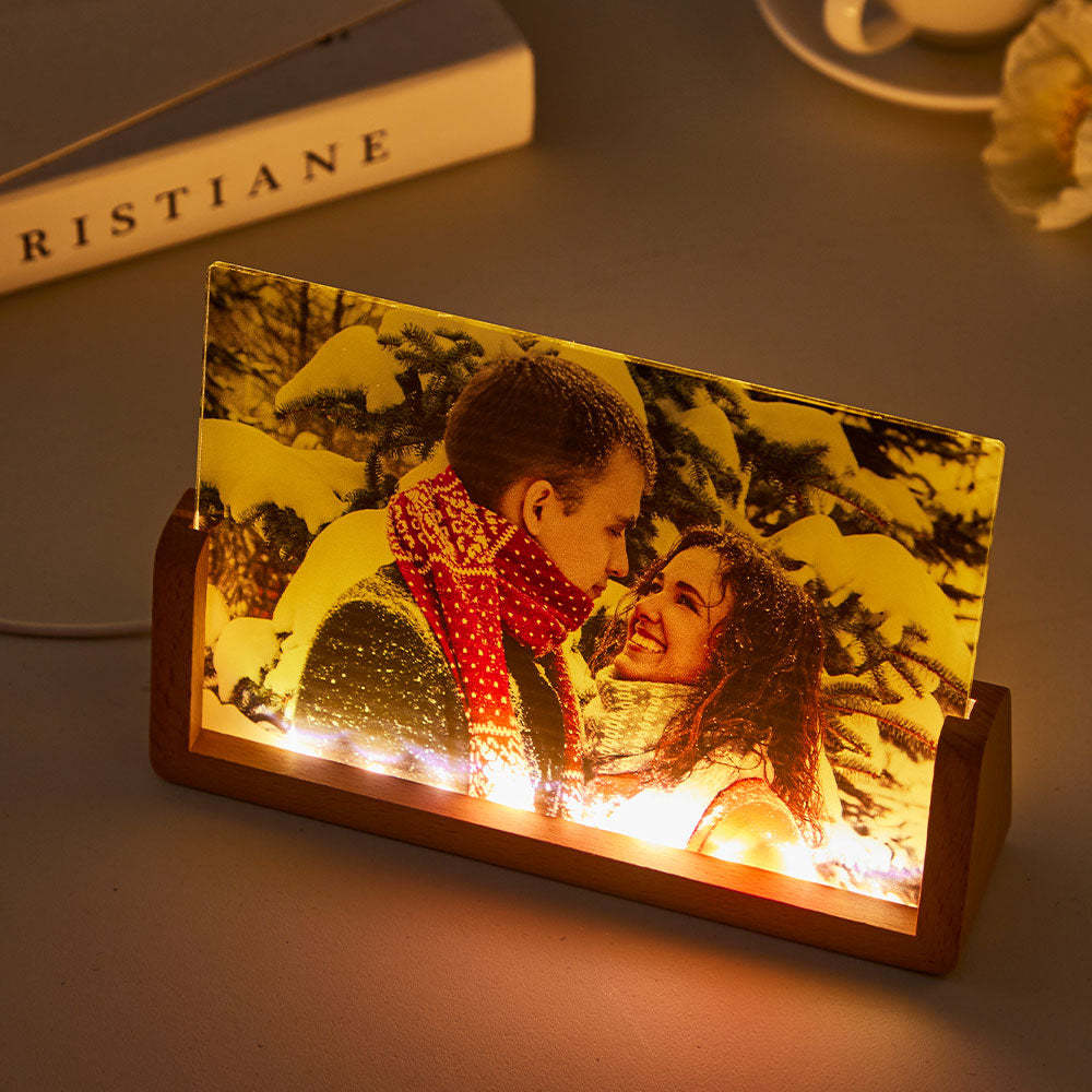 Custom Photo Night Light Personalized Acrylic Wooden Lamp Anniversary Gift - soufeelus