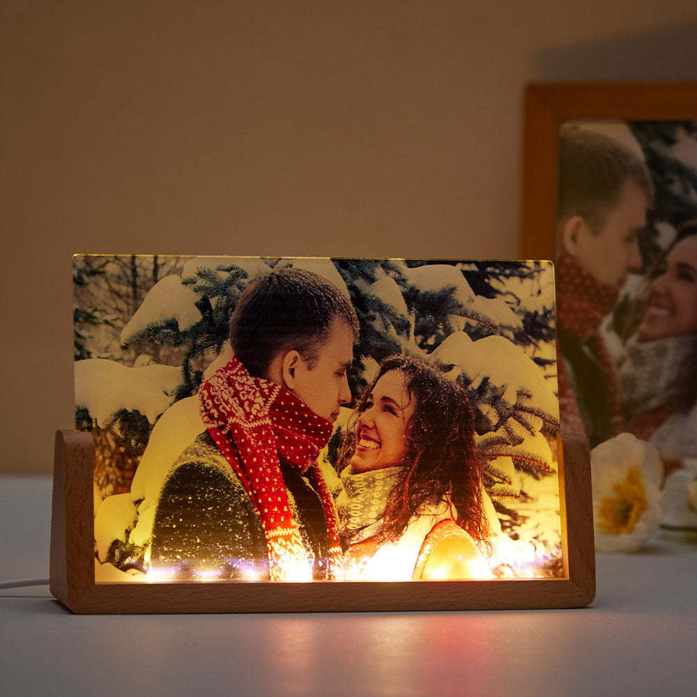 Custom Photo Night Light Personalized Acrylic Wooden Lamp Anniversary Gift - soufeelus